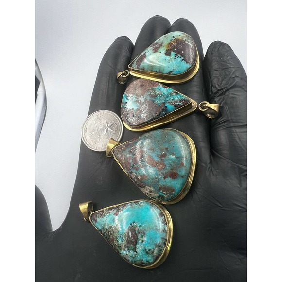 4 Natural Persian Turquoise Pendants Metal Stainless Steel Hook Bulk Lot - Picture 1 of 7